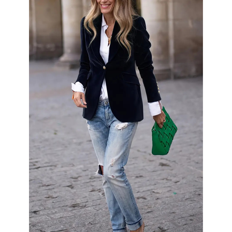 Norvielle Damen Blazer Samtvelour Casual - Norvielle