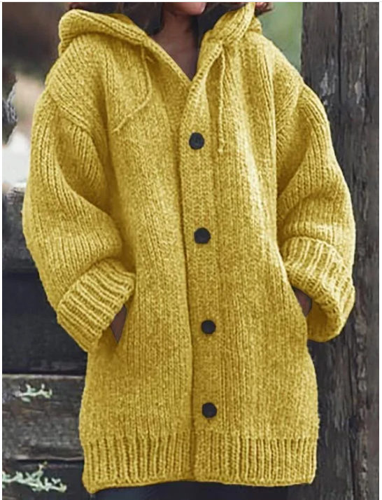 Norvielle Damen Strickjacke Kapuze Knöpfe