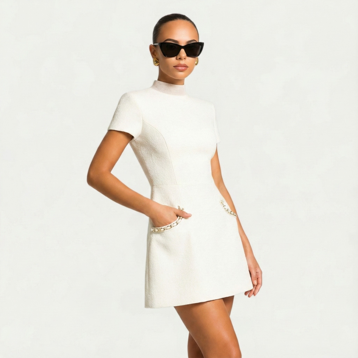 Damen Minikleid Kurzarm Elegant
