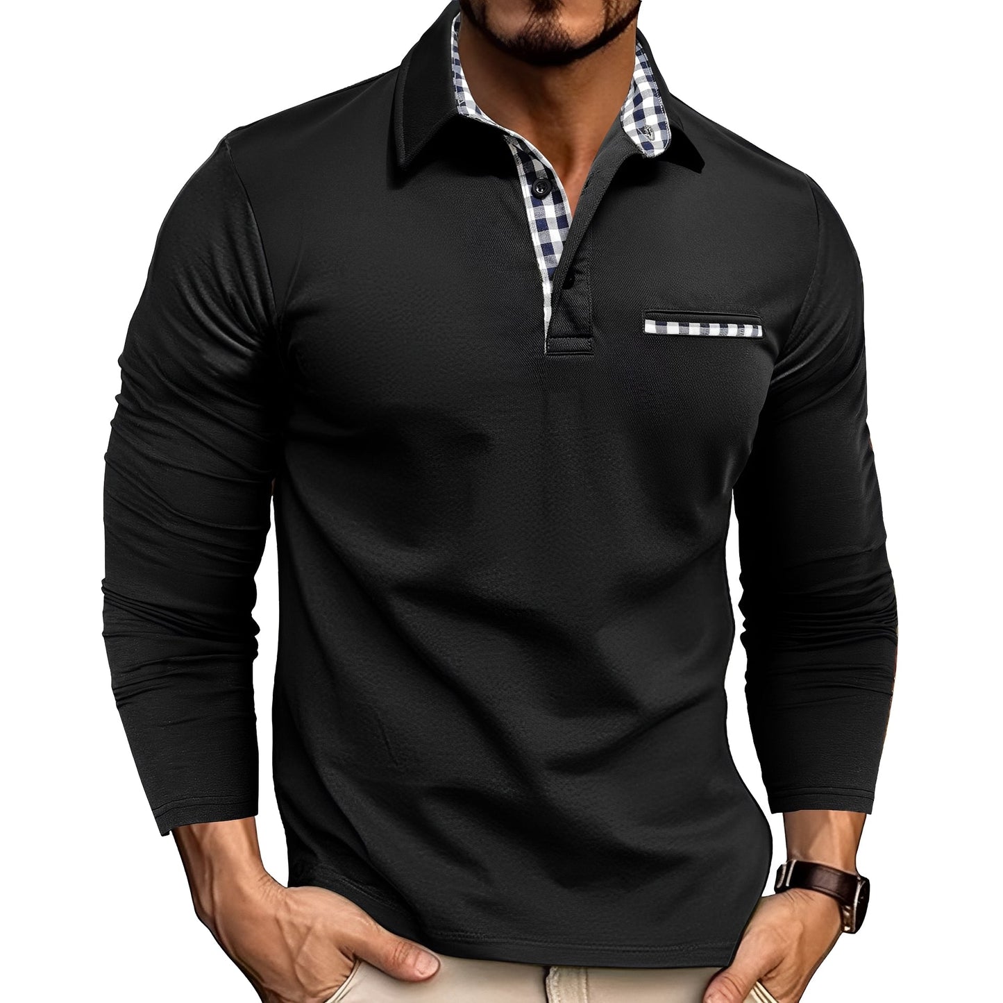 Herren Langarm-Poloshirt Elegantes Design Weiß