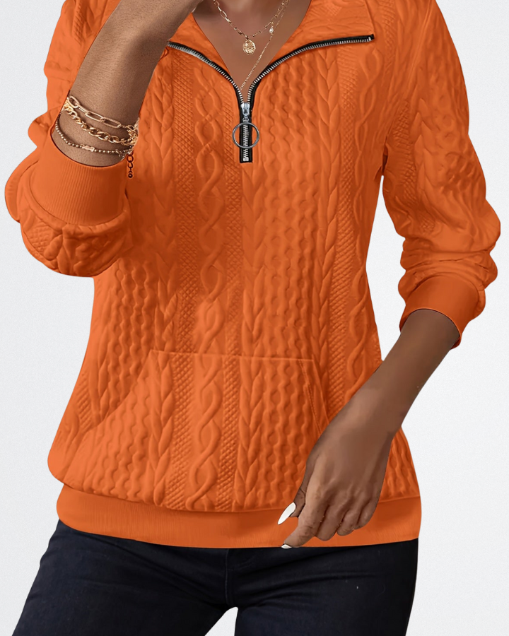 Celeste Damen Strickpullover Weich Zip Beige