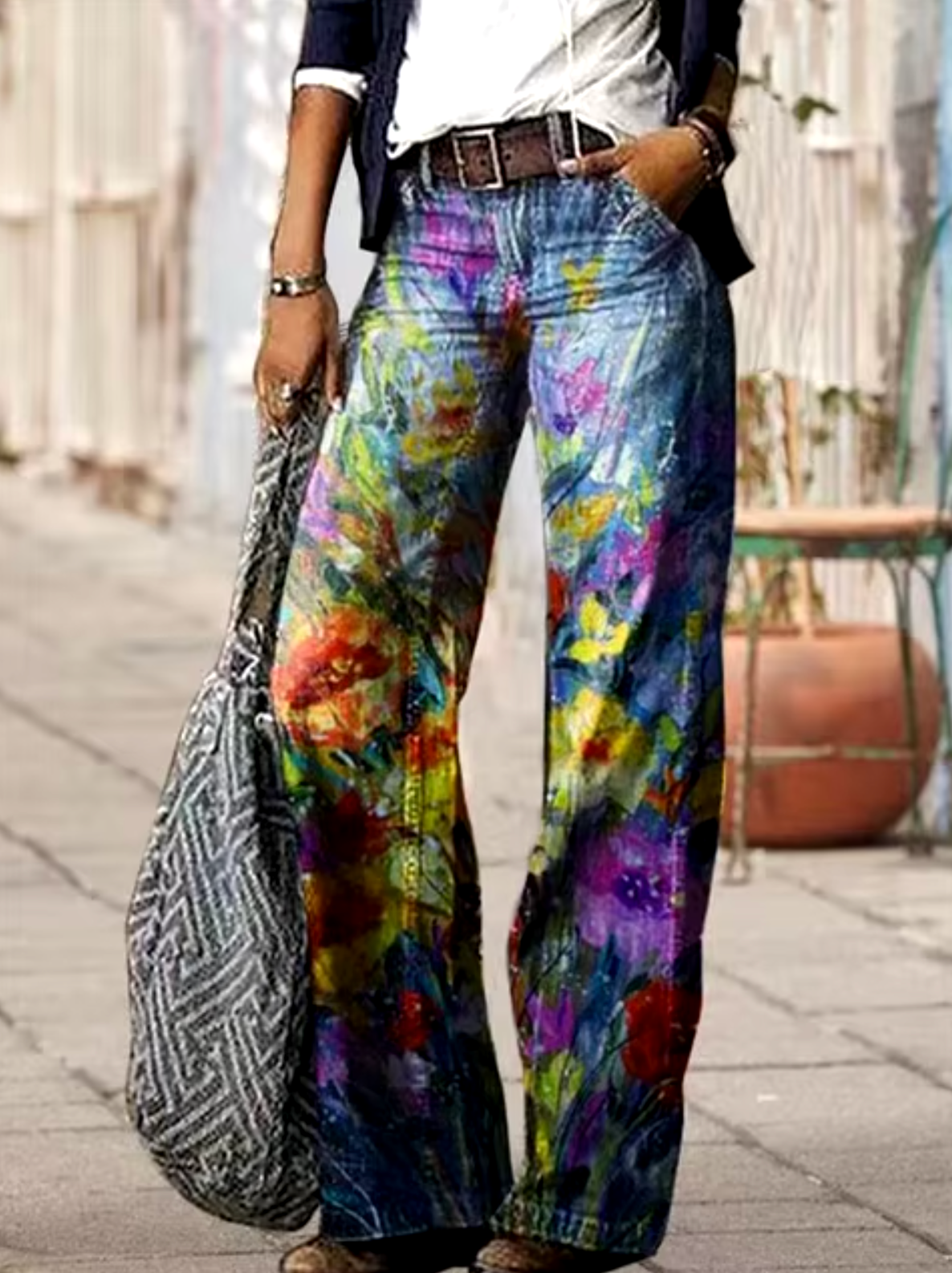 Norvielle Damen Bedruckte Baumwolljeans