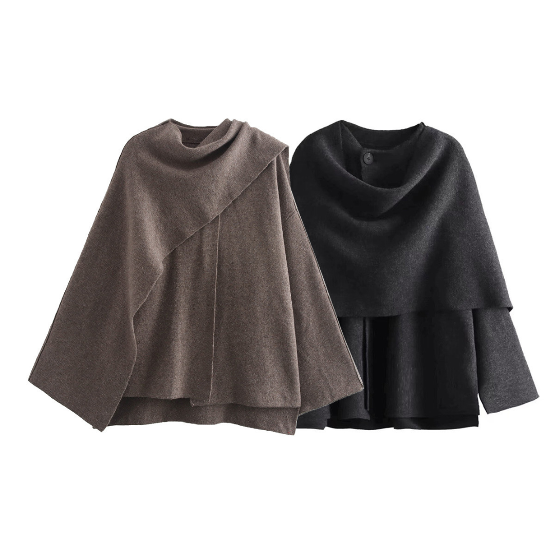 Damen Wintercape Knopfverschluss Weites Design