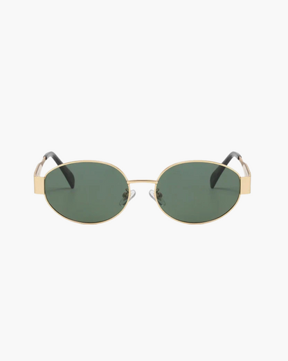 Damen Sonnenbrille Oval Smaragdgrün Glas Goldrahmen