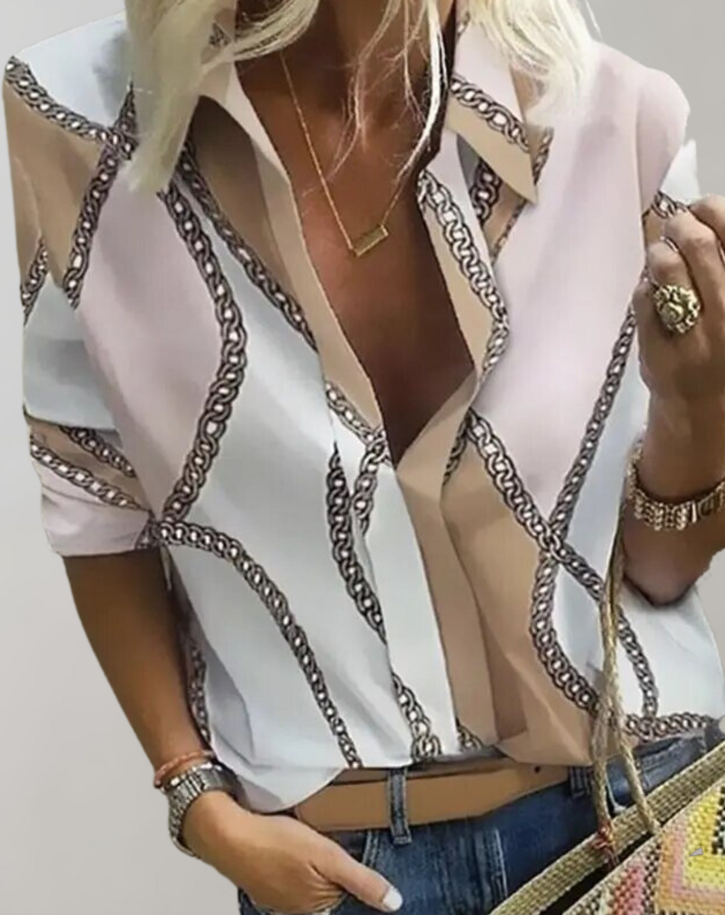 Damen Seidenbluse Kettenmuster Bluse