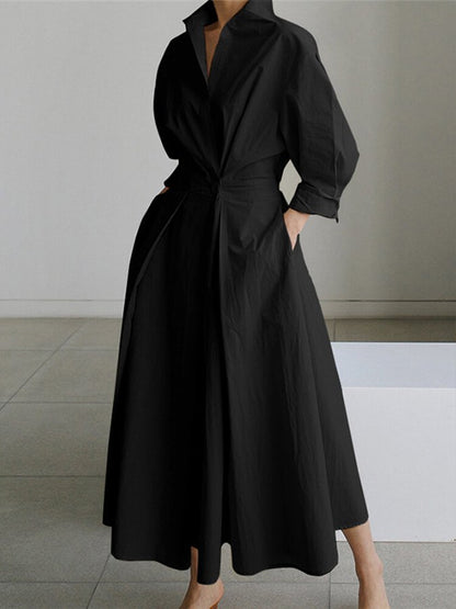 Damen Maxi Kleid Tailliertes Hemdkleid