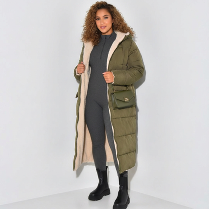Damen Wendjacke Teddyfutter Lang Schwarz - Norvielle