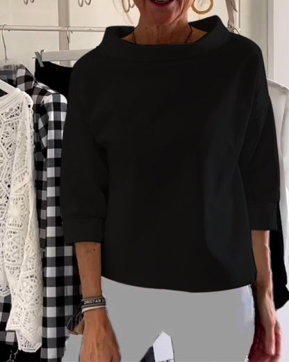 Damen Bluse Lässig 3/4-Ärmel Wasserfallausschnitt