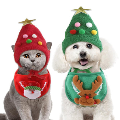 Weihnachtshut für Haustiere mit Pompon und Goldrand