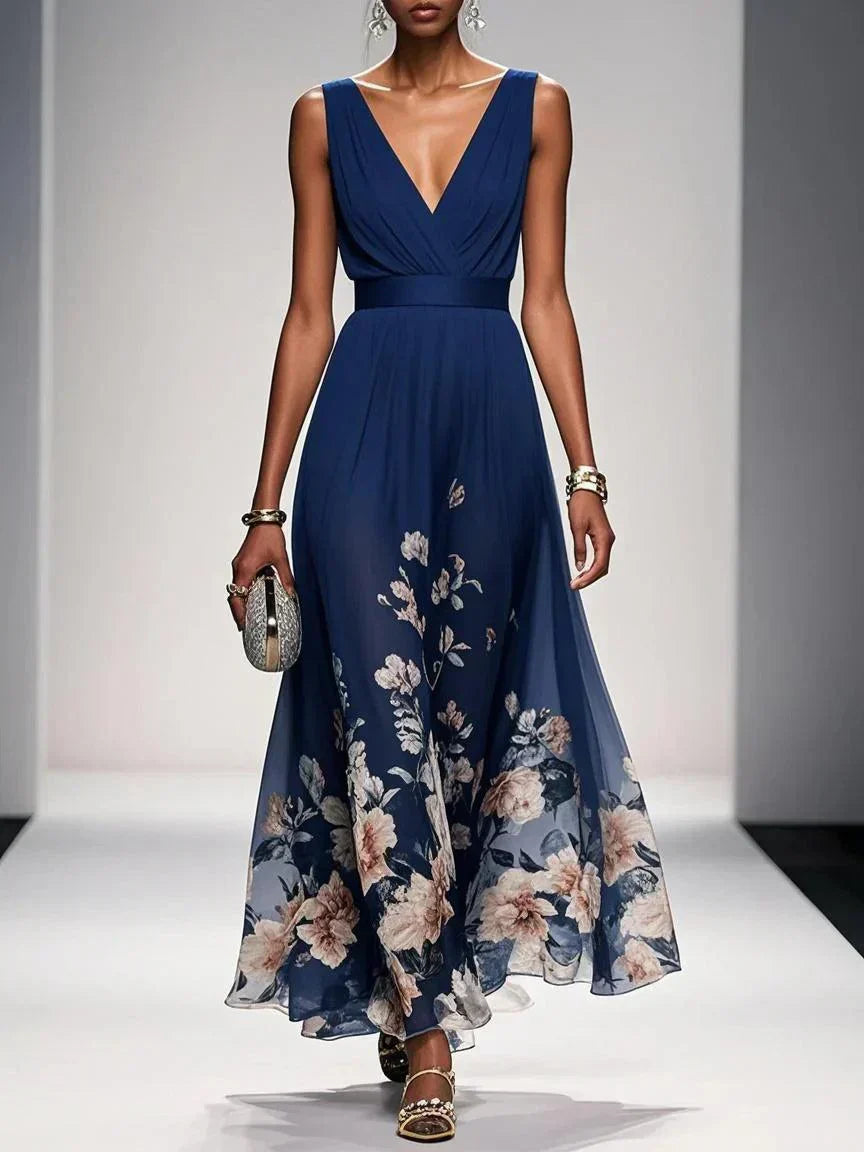 Damen Maxikleid Florales Chiffon Sommerkleid
