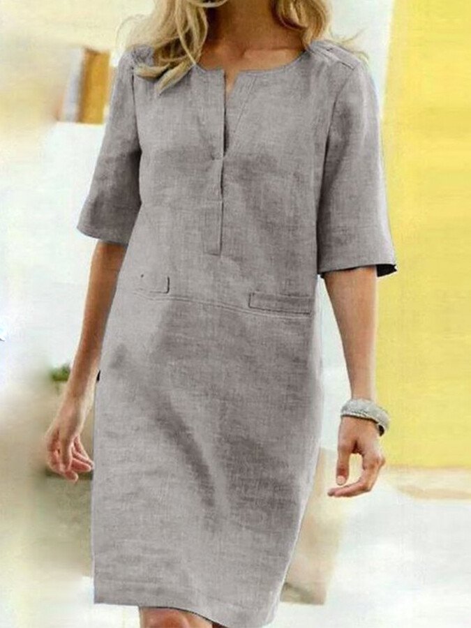 Damen Leinenkleid Baumwolle Elegant Beige