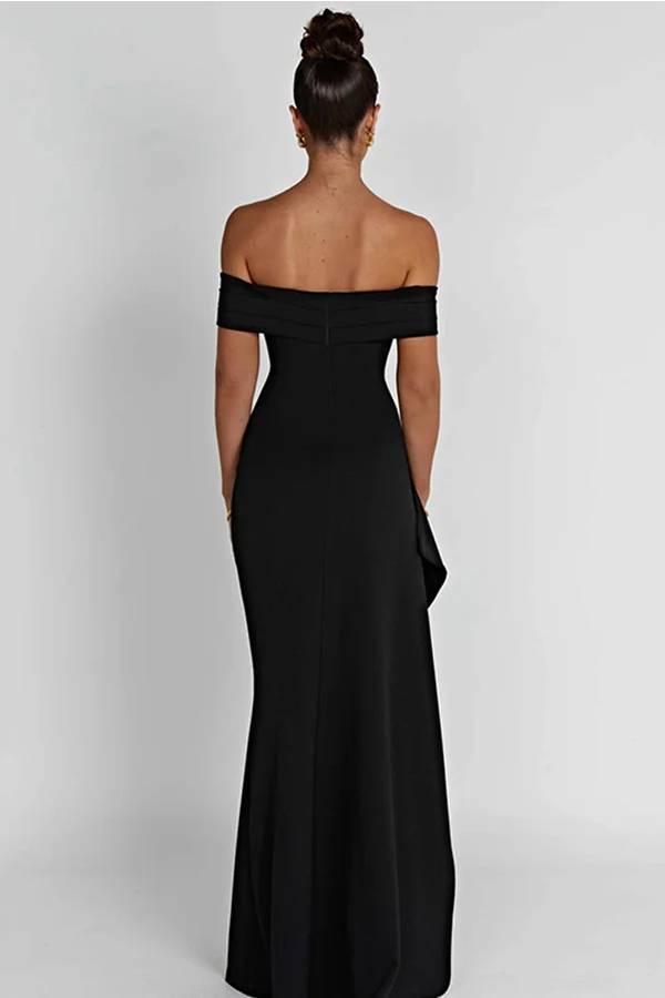 Damen Off Shoulder Maxi Kleid Hochgeschlitzt