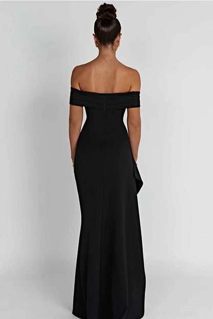 Damen Off Shoulder Maxi Kleid Hochgeschlitzt