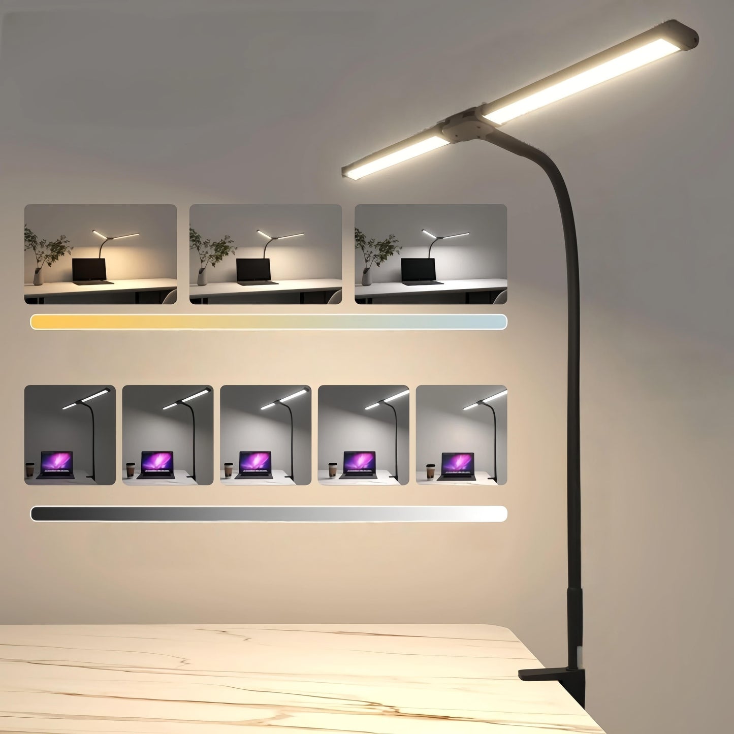 Norin Dimmbare LED-Schreibtischlampe Doppelkopf
