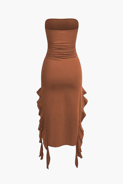 Damen Maxikleid mit Volant-Details Elegantes Bandeau-Design