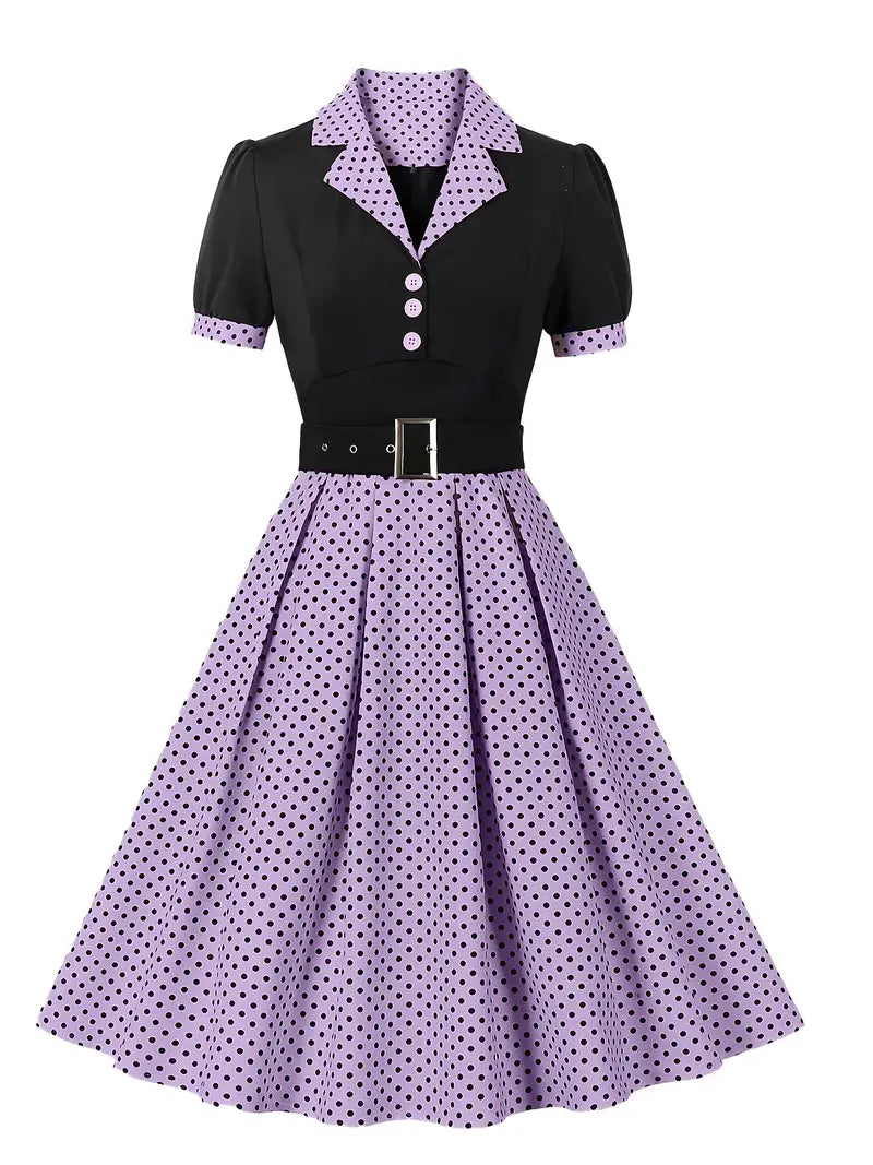 Damen Vintage Kleid mit Polka Dots Herbst Stil Schwarz - Norvielle