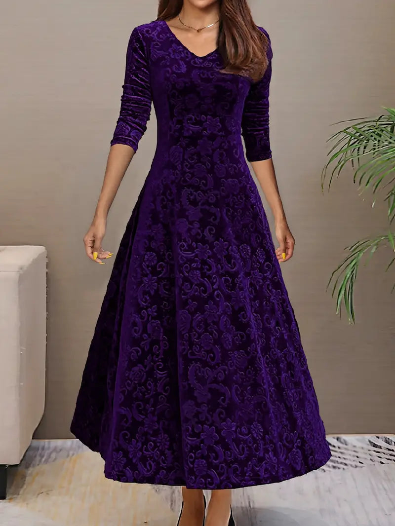 Damen Abendkleid Langarm V-Ausschnitt