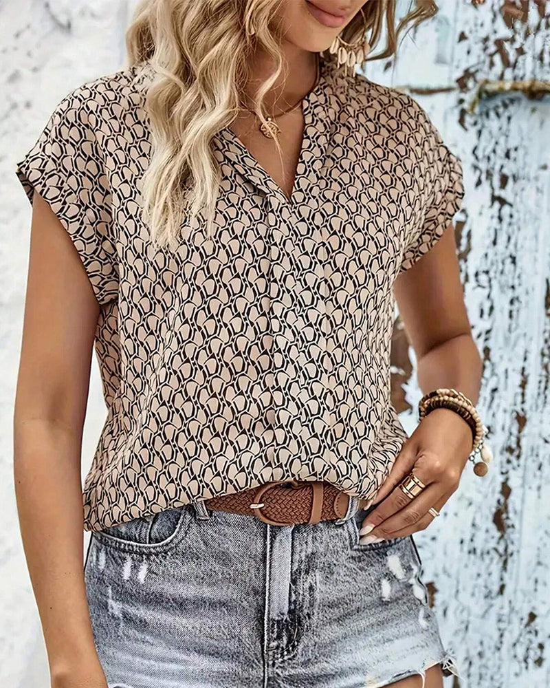 Damen Sommerbluse V-Ausschnitt Blumenprint Leicht
