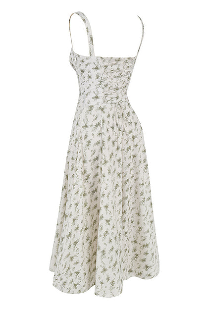 Pastellgrünes Damen Midikleid Taillenformend