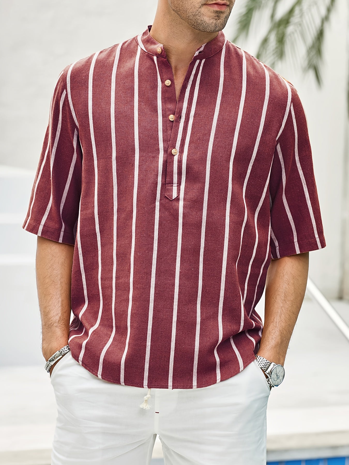 Herren Kurzarm Hemd Streifenmuster Sommerhemd