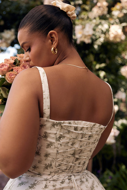 Pastellgrünes Damen Midikleid Taillenformend