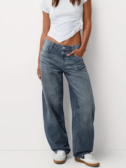Damen Baggy Jeans Locker Geschnittene Blau - Norvielle