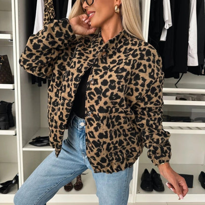 Damen Leopardenjacke Knöpfe