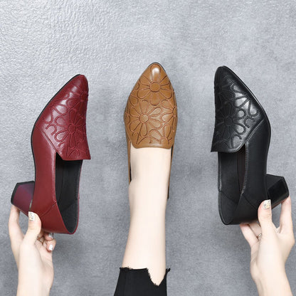 Vegane Leder Pumps Damen Weich Stickerei