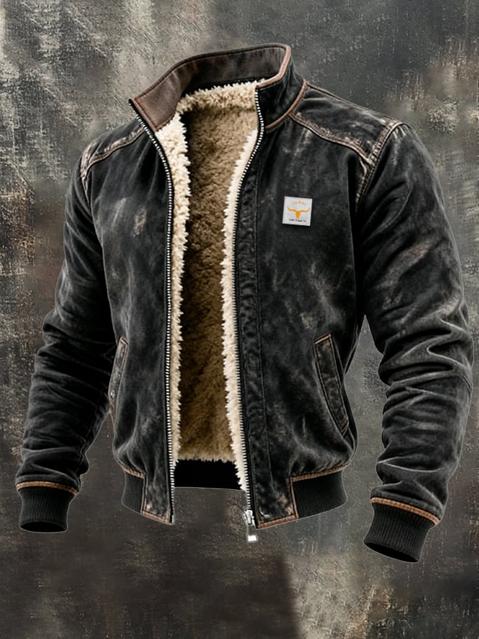 Thermische Lederjacke Herren Ledermantel Schwarz - Norvielle