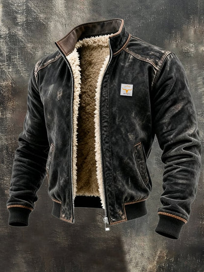 Thermische Lederjacke Herren Ledermantel Schwarz - Norvielle