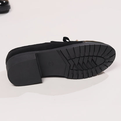 Damen Loafers Schleife Blockabsatz