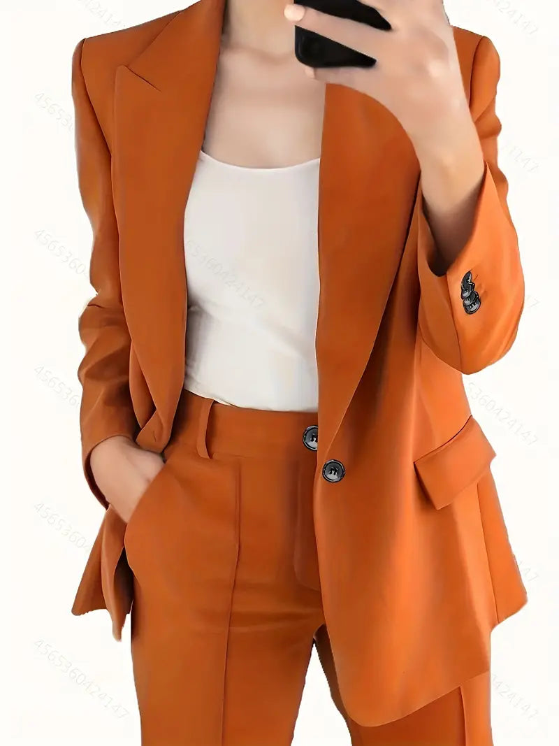 Norvielle Damen Blazer Set mit Erweiterten Hosen und Knopfverschluss - Norvielle