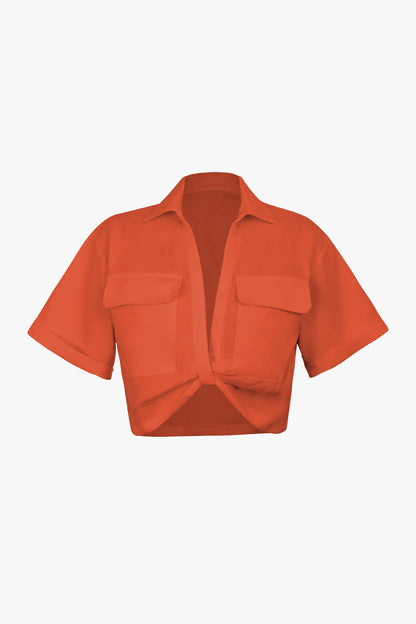 Damen Kurzarm Crop mit Kragen