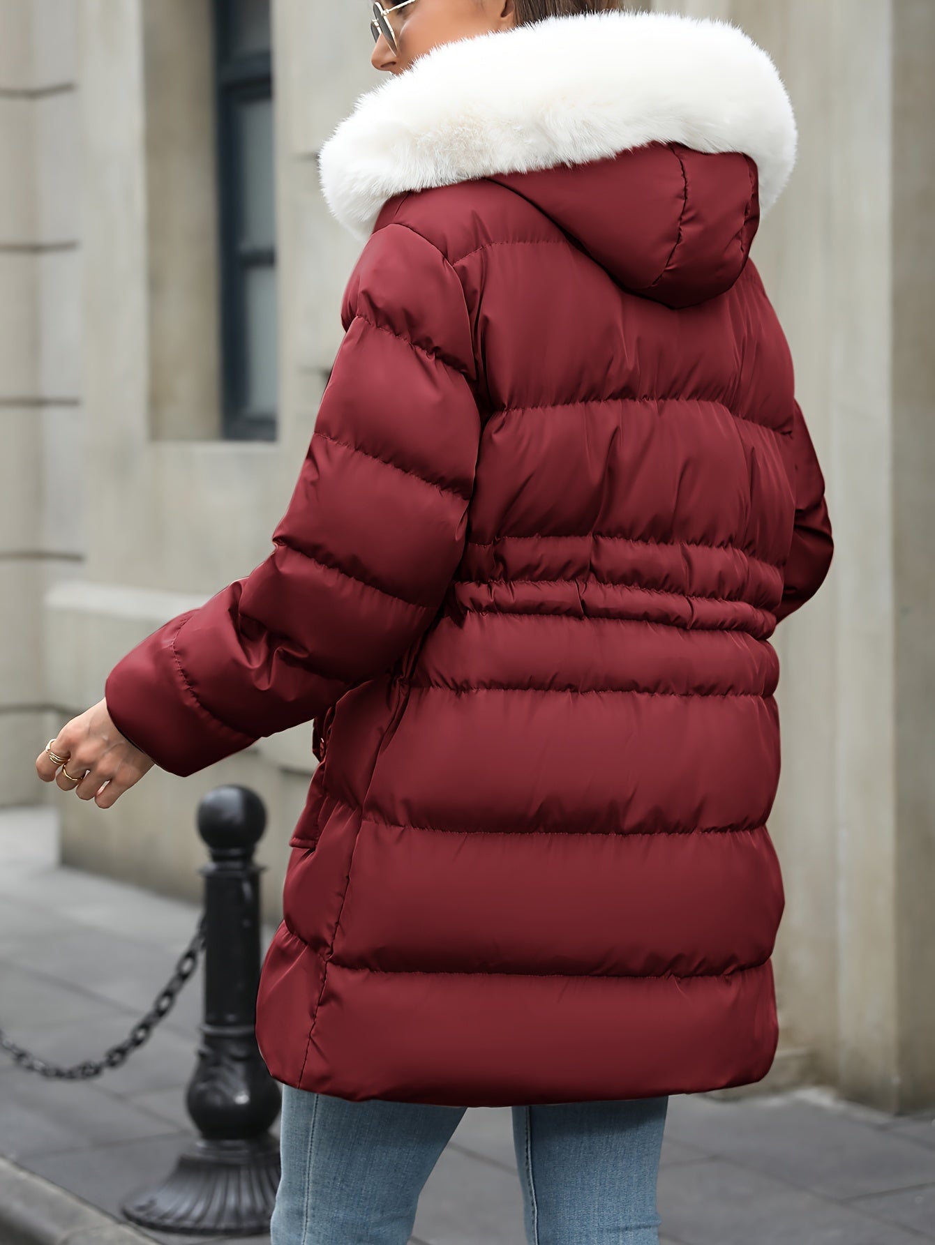 Damen Daunenjacke Mit Kapuze Fellbesatz