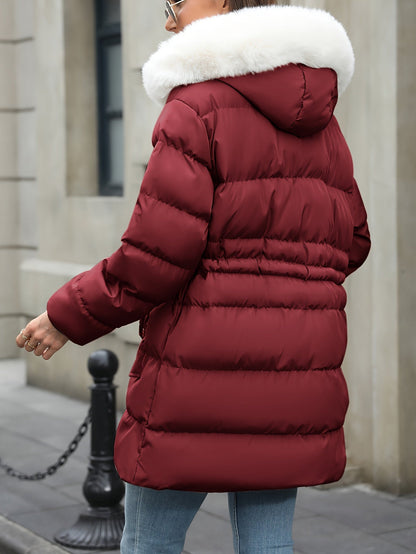 Damen Daunenjacke Mit Kapuze Fellbesatz