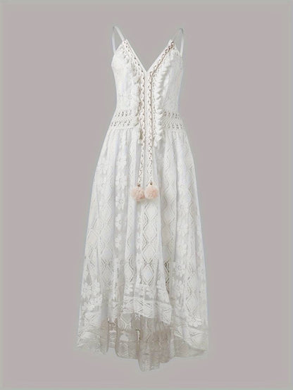 Damen Maxi-Sommerkleid Spaghettiträger V-Ausschnitt Boho-Stil