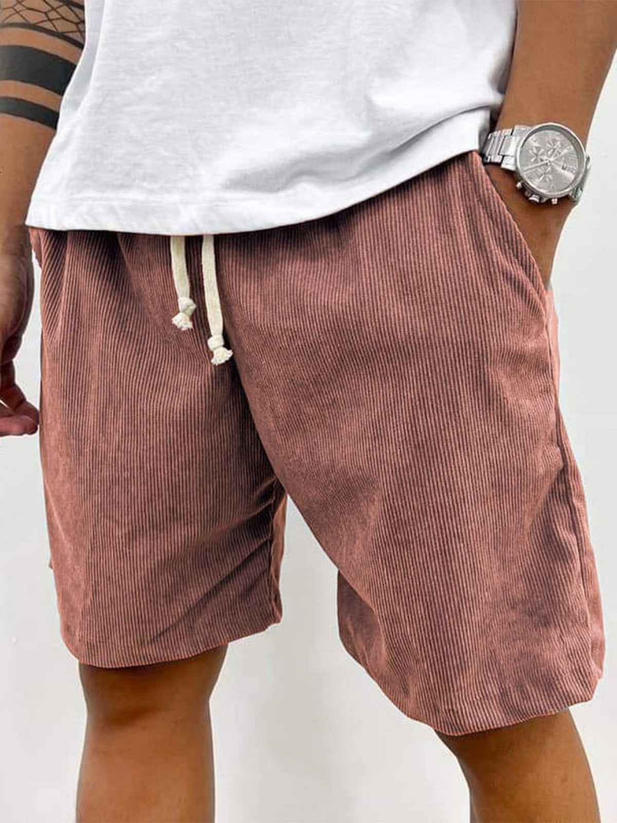 Herren Cord Shorts Kordelzug Beige