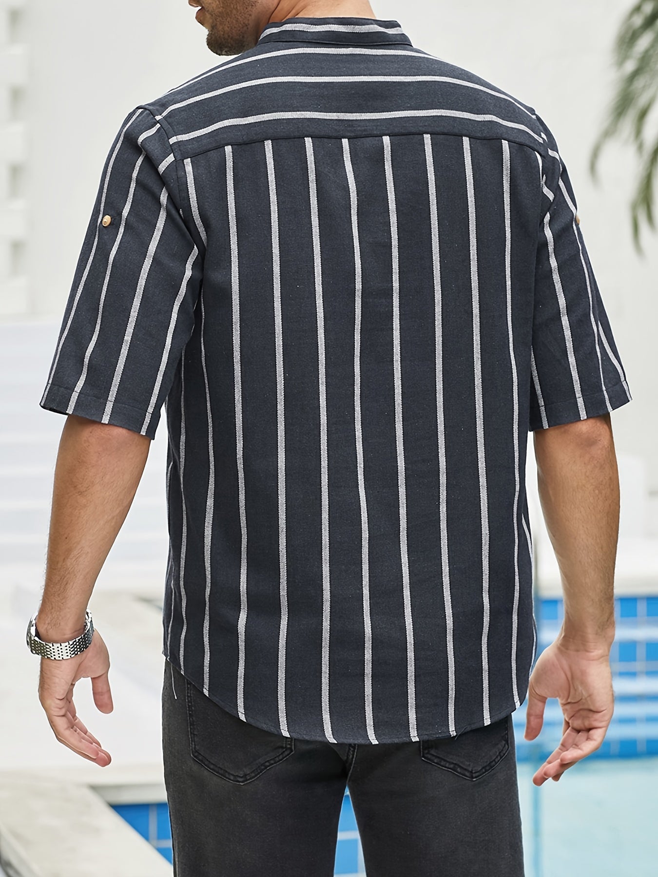 Herren Kurzarm Hemd Streifenmuster Sommerhemd