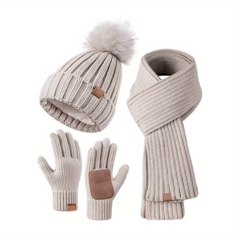 Damen Herren Winteraccessoires Set 3-teilig Mütze Schal Handschuhe - Norvielle