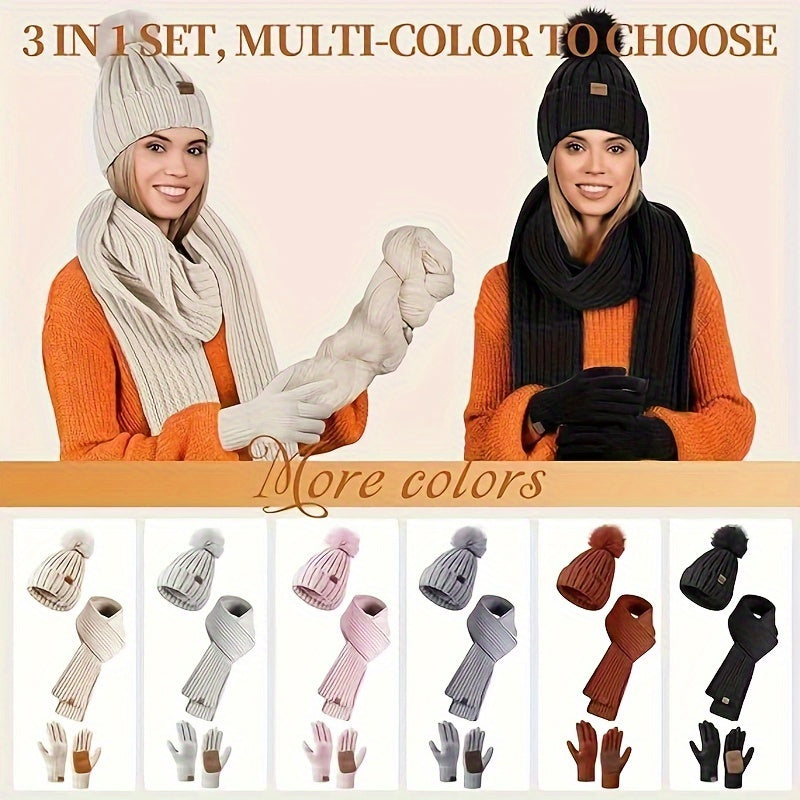 Damen Herren Winteraccessoires Set 3-teilig Mütze Schal Handschuhe