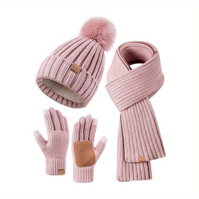 Damen Herren Winteraccessoires Set 3-teilig Mütze Schal Handschuhe