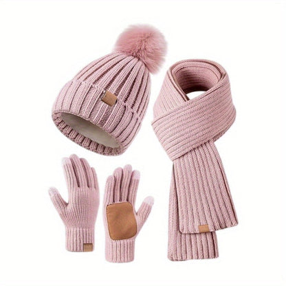 Damen Herren Winteraccessoires Set 3-teilig Mütze Schal Handschuhe