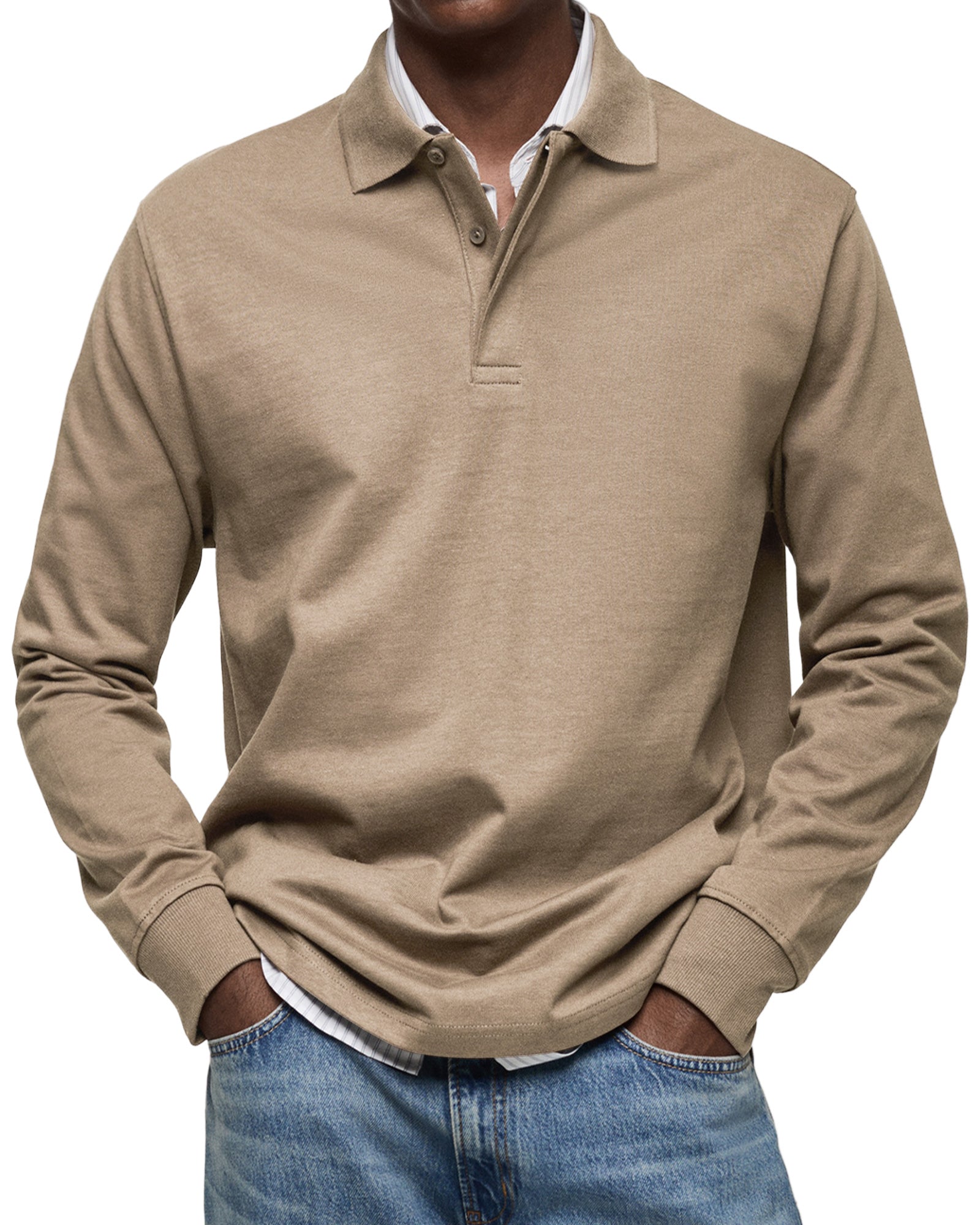 Herren Langarm-Poloshirt Knopfleiste Klassisch Weiß - Norvielle