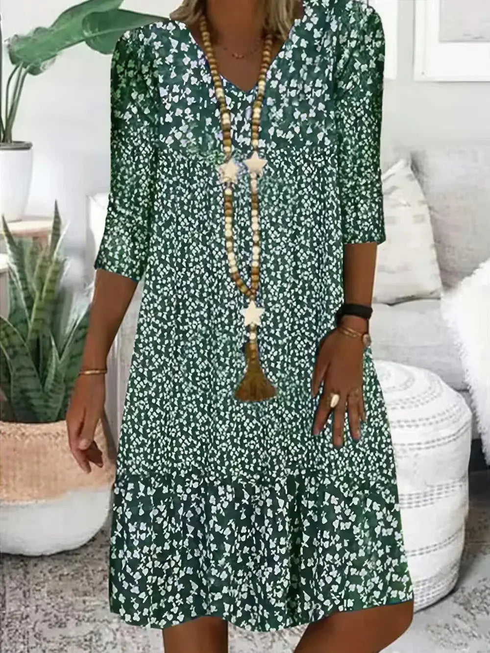 Damen Sommerkleid Blumenmuster Kurz Ärmel Mehrfarbig