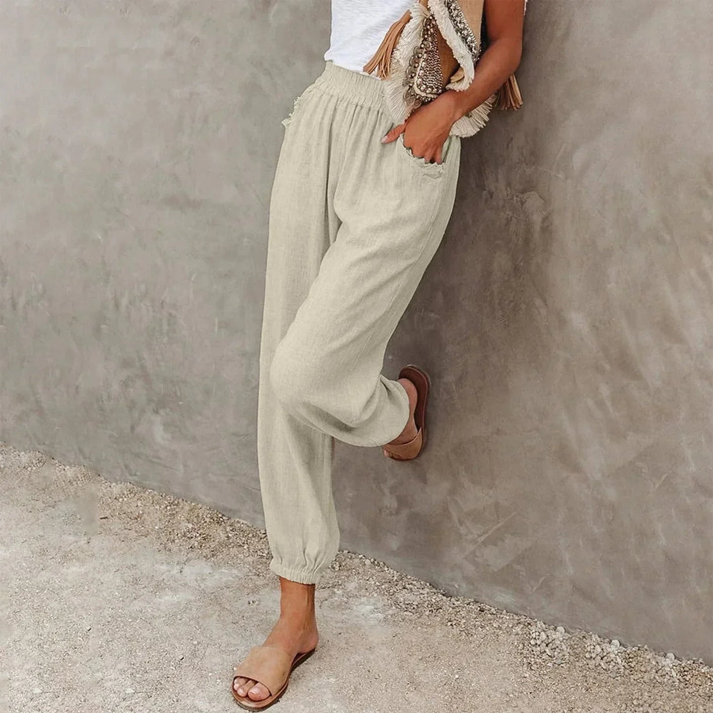 Damen Freizeit-Hose Leicht Atmungsaktives Material Beige