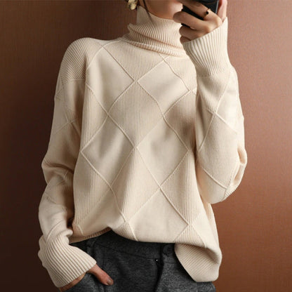 Damen Rollkragenpullover Zopfmuster Gemütlich