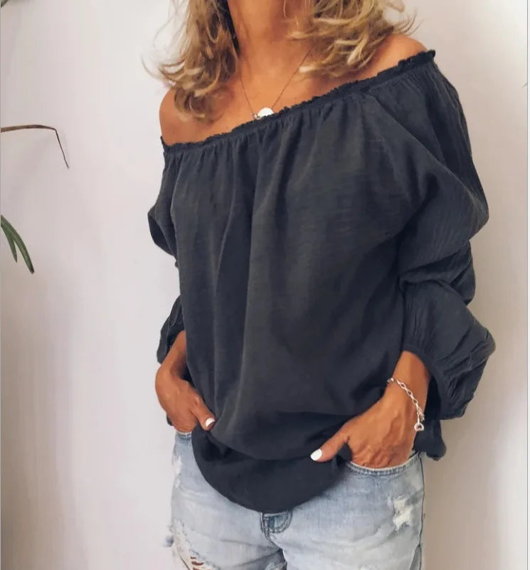 Norvielle Damen Off-Shoulder-Bluse Elegante Ballonärmel