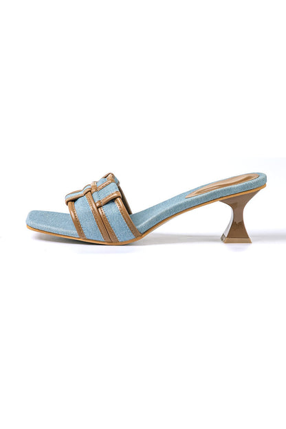 Damen Denim Mules Blockabsatz Elegantes Design