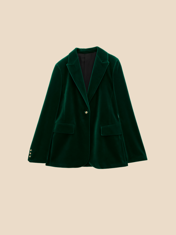 Damen Samt Blazer Reverskragen Elegant Schwarz - Norvielle