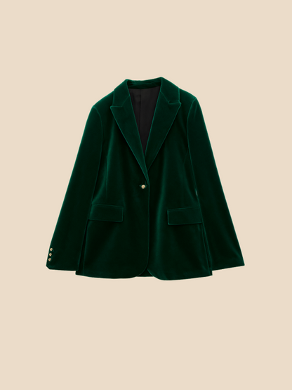 Damen Samt Blazer Reverskragen Elegant Schwarz - Norvielle